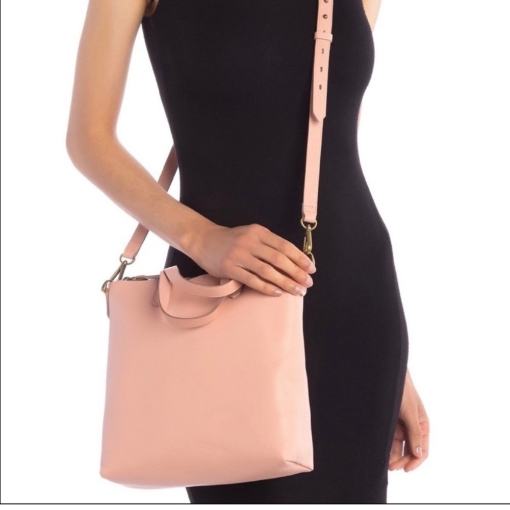 Madewell blush pink leather zip top transport tote crossbody